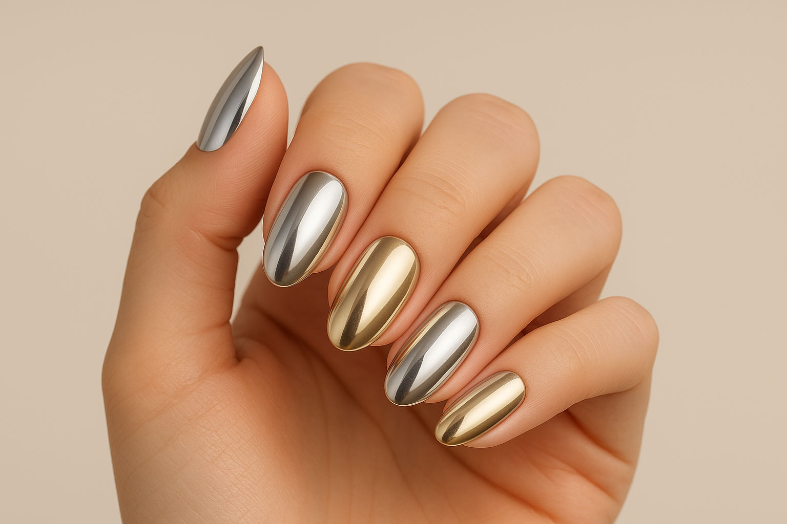 Chrome Nails – peilipintainen efekti lähikuvassa