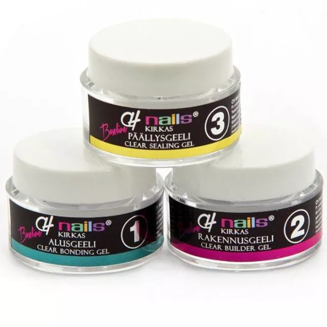 CH Nails Baseline 3-vaihe UV-Geelipakkaus 3 x 5ml Kirkas