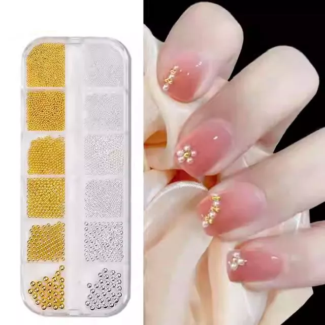 Nail Art Helmiä Rasiassa Gold & Silver 0.8mm -  3mm 
