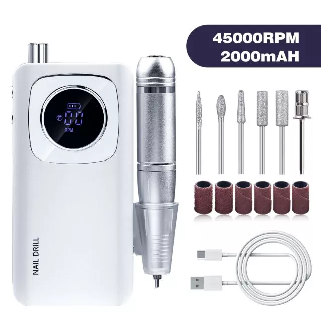 Ladattava ja Kannettava Kynsipora 45000rpm M4/Valkea