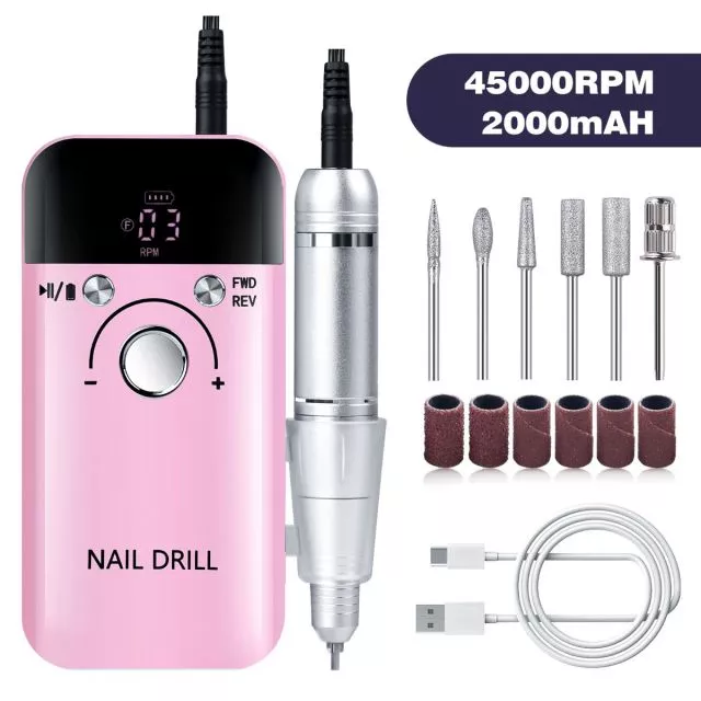 Ladattava ja Kannettava Kynsipora 45000rpm M6/Pink