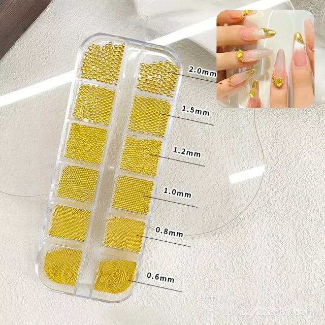Nail Art Helmiä Rasiassa Gold 0.8mm -  3mm 