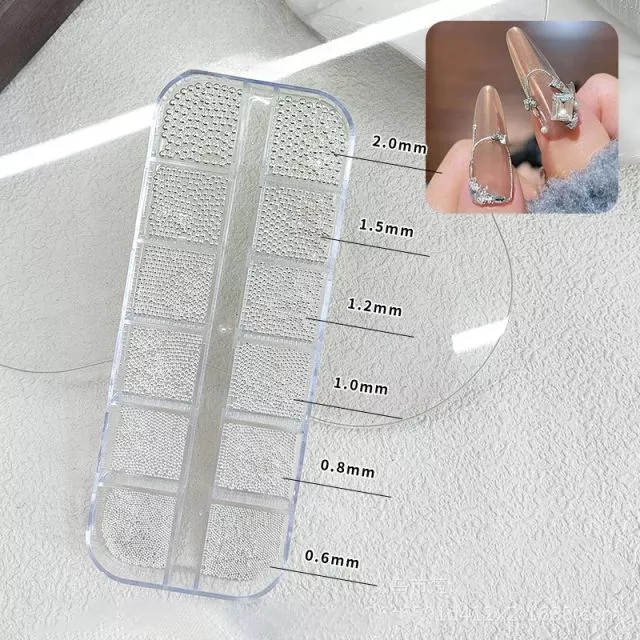 Nail Art Helmiä Rasiassa Silver 0.8mm -  3mm 